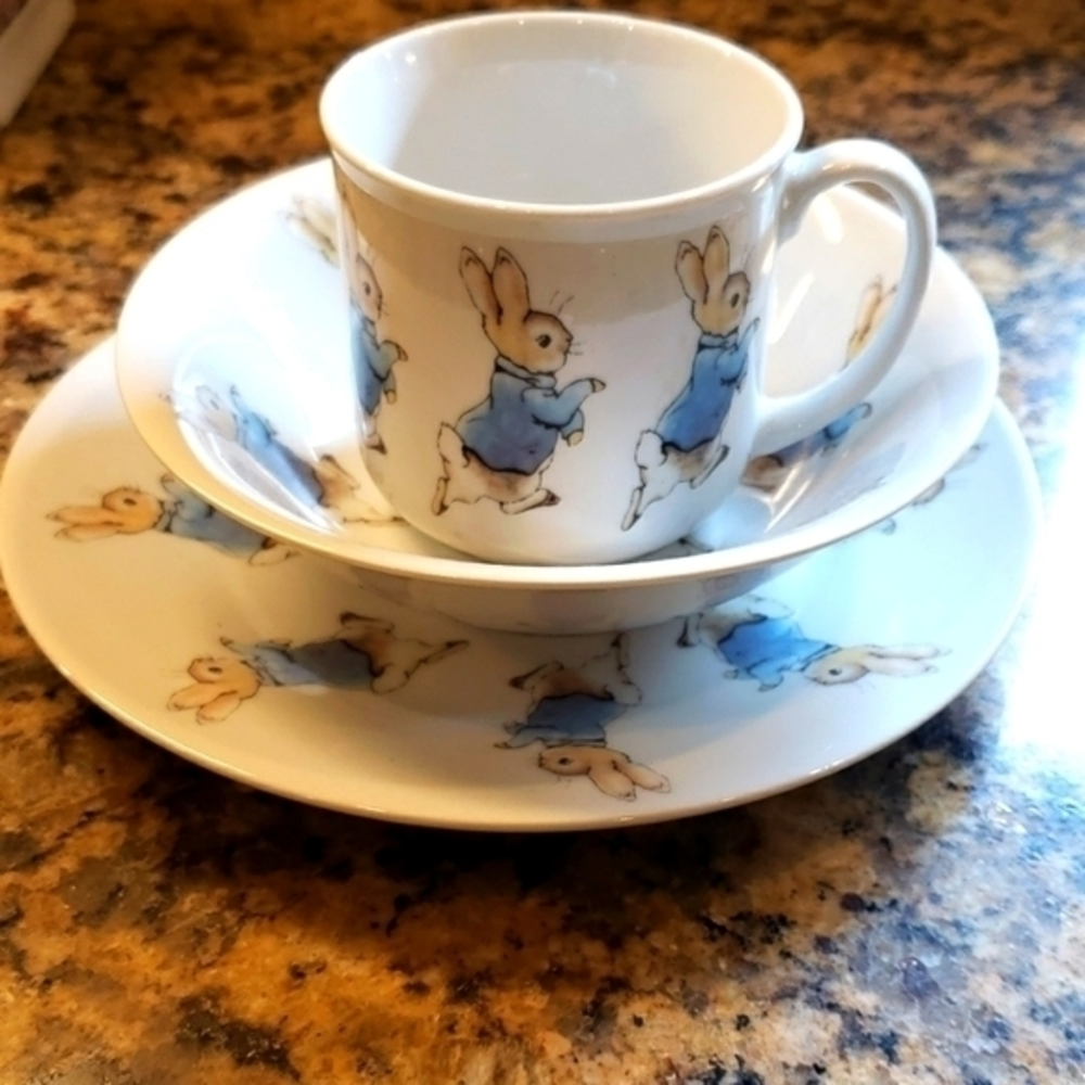 BEATRIX POTTER 3 PC. BLUE BOY‎ SET CUP BOWL SAUCER BABY SHOWER GIFT